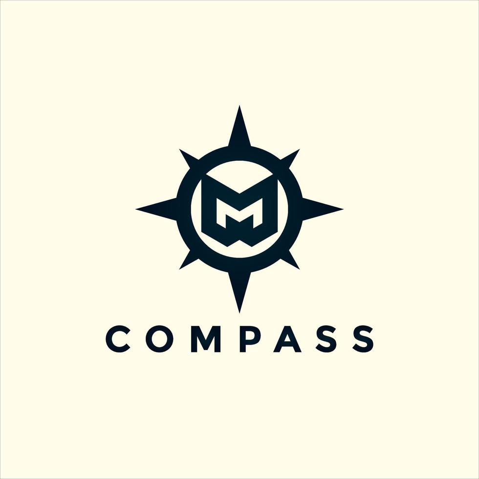 modern bokstav m kompass logotyp illustration design vektor