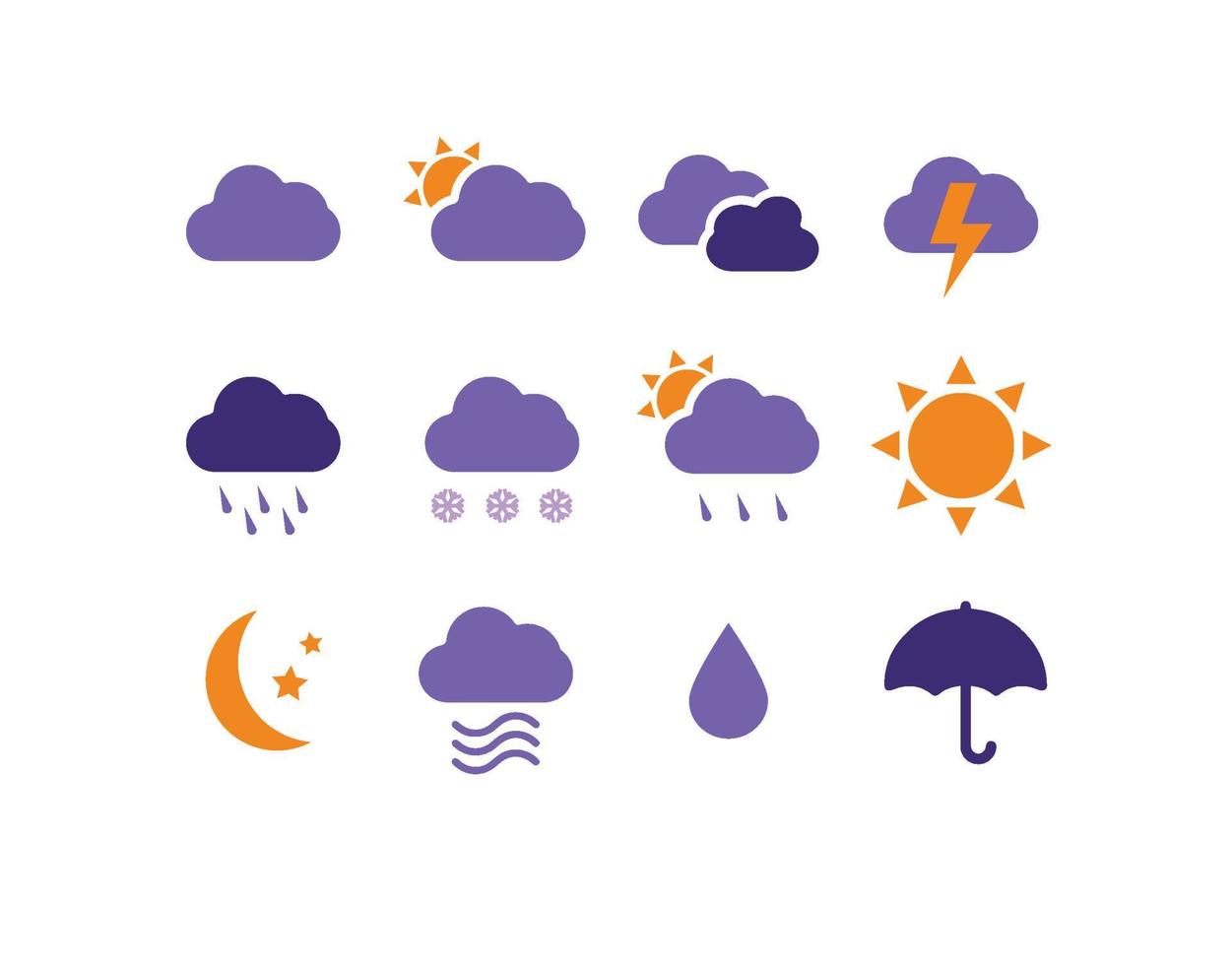 Reihe von Symbolen und Aufklebern für Wettervorhersagen vektor