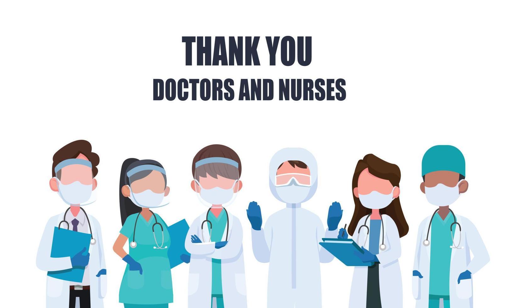 Vielen Dank an den Arzt, die Krankenschwestern und das Team des medizinischen Personals für den Kampf gegen das Coronavirus. Vektor-Illustration vektor