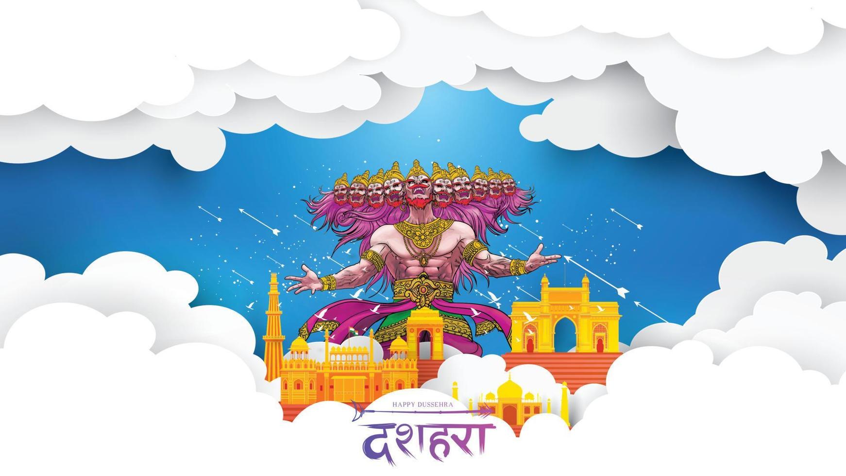 kreative vektorillustration von lord rama, der ravana beim glücklichen dussehra navratri poster festival von indien tötet. übersetzung dussehra vektor