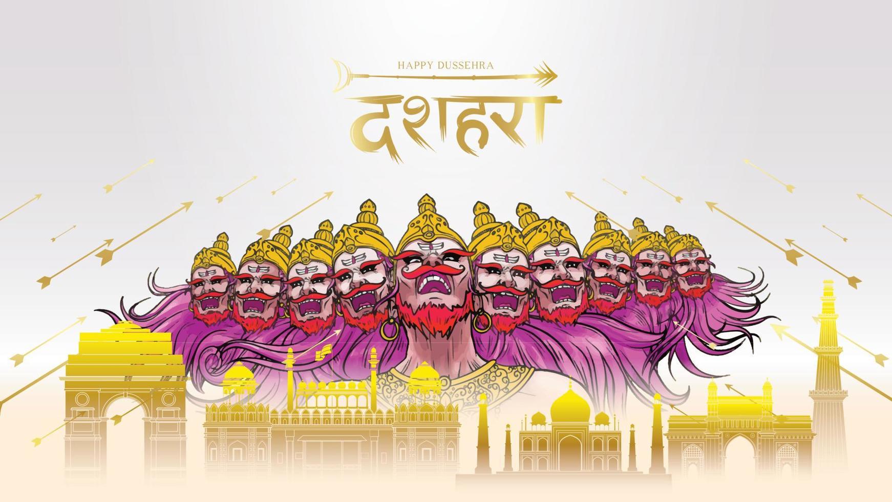 kreative vektorillustration von lord rama, der ravana beim glücklichen dussehra navratri poster festival von indien tötet. übersetzung dussehra vektor