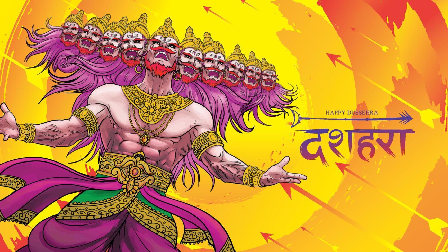 kreative vektorillustration von lord rama, der ravana beim glücklichen dussehra navratri poster festival von indien tötet. übersetzung dussehra vektor