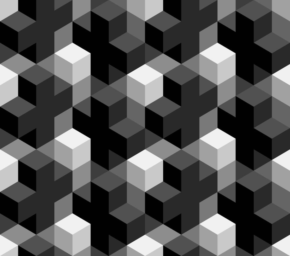 sömlösa mönster svart kors vit kub 3d isometrisk form vektor