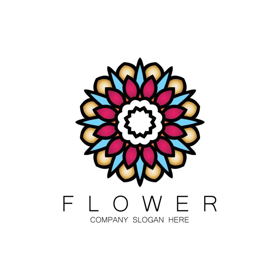 blommig logotypdesign, mandalakonstvektor, för företagets varumärke, bannerklistermärke eller produkt vektor