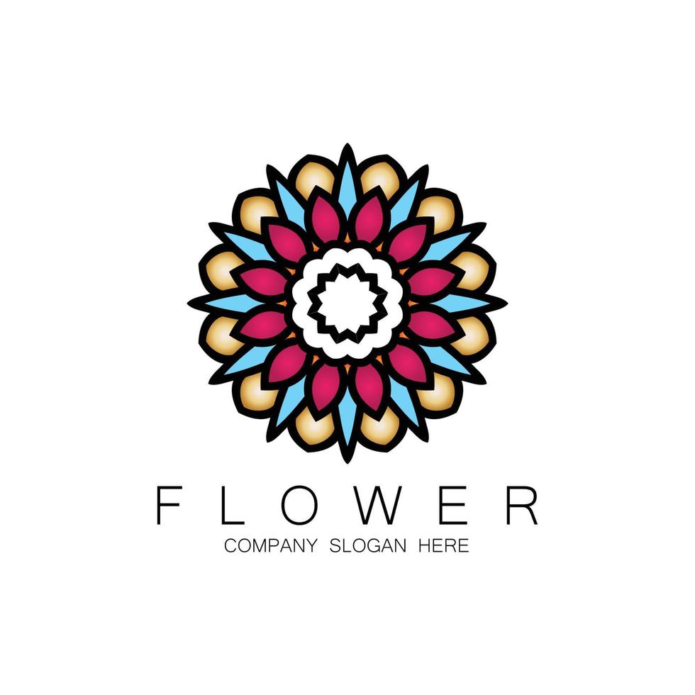 Blumenlogodesign, Mandala-Kunstvektor, für Firmenmarke, Banneraufkleber oder Produkt vektor