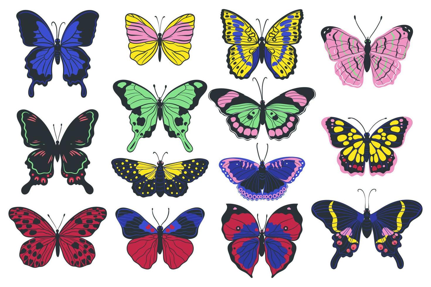 uppsättning färgglada fjärilar isolerad på vit bakgrund. vektorgrafik. vektor