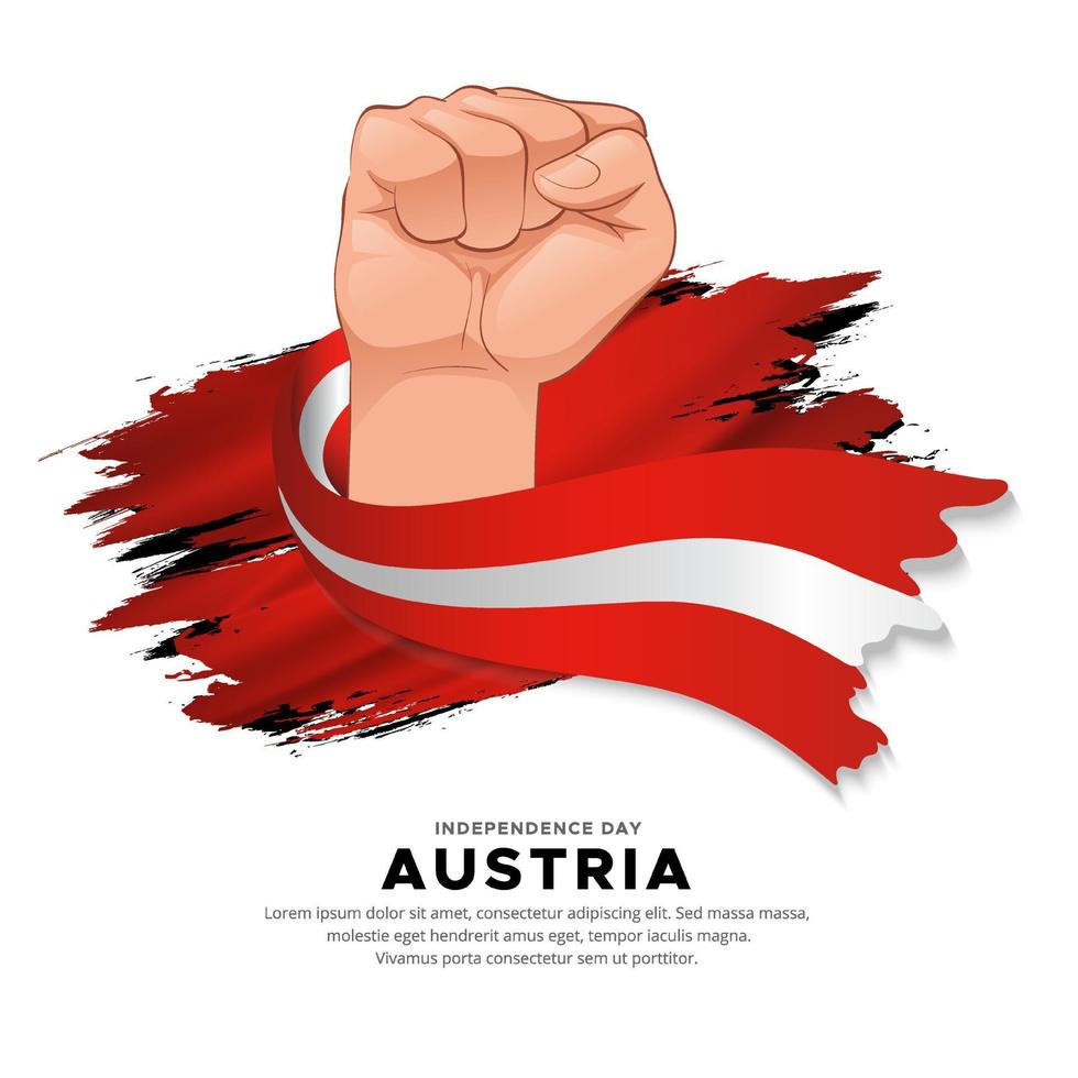 österreichisches unabhängigkeitstag-design mit hand, die flagge hält. Vektor der gewellten Flagge Österreichs