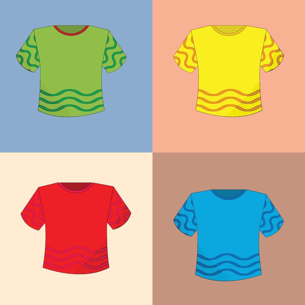 uppsättning färgglada t-shirts med vågiga ränder på en färgad bakgrund vektor