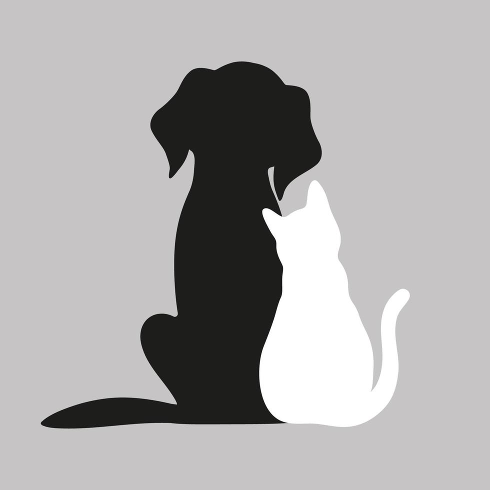 schwarzer Hund und weiße Katze auf grauem Hintergrund vektor
