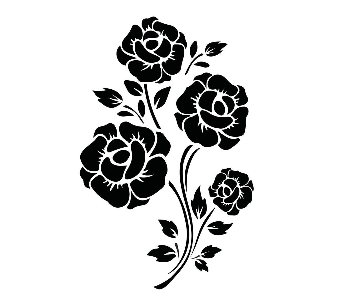 schwarze silhouette blumen mit zweig verlässt illustration blumenschmuck elegante sommerblüte pflanze natur botanik vektor