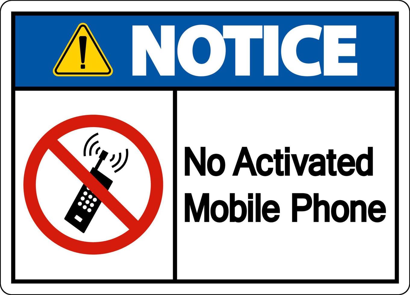 Observera ingen aktiverad mobiltelefon skylt på vit bakgrund vektor
