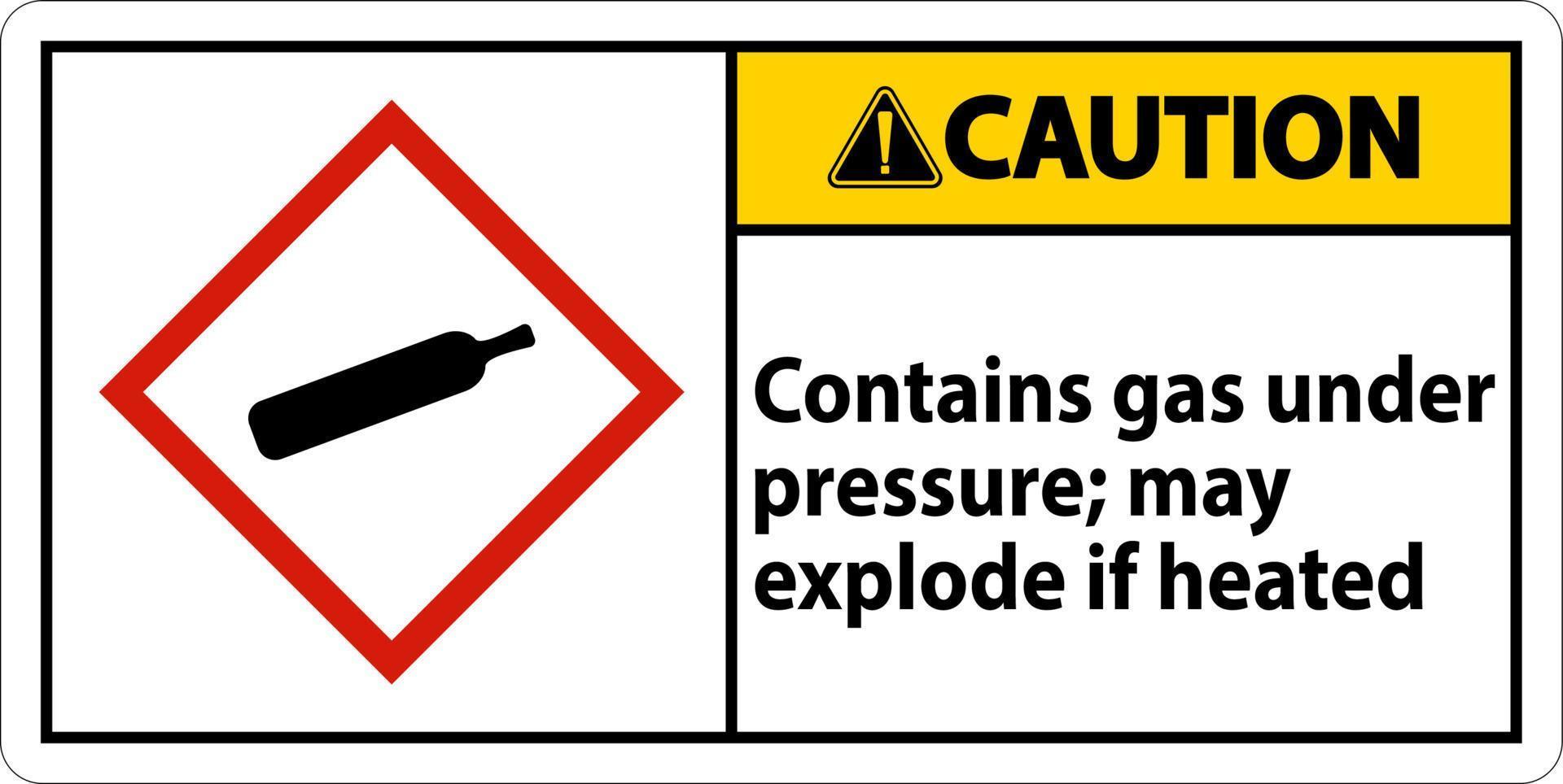 försiktighet innehåller gas under tryck ghs tecken på vit bakgrund vektor
