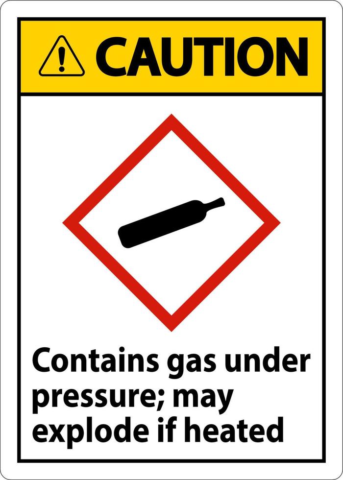 försiktighet innehåller gas under tryck ghs tecken på vit bakgrund vektor