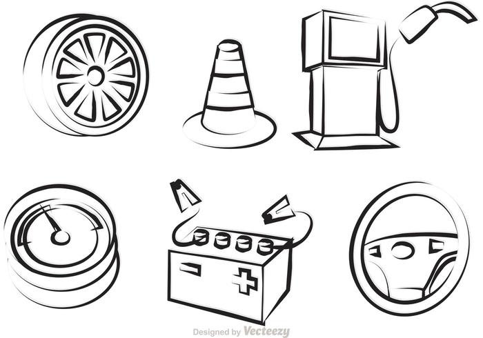 Auto Service Outline Icons Vektor