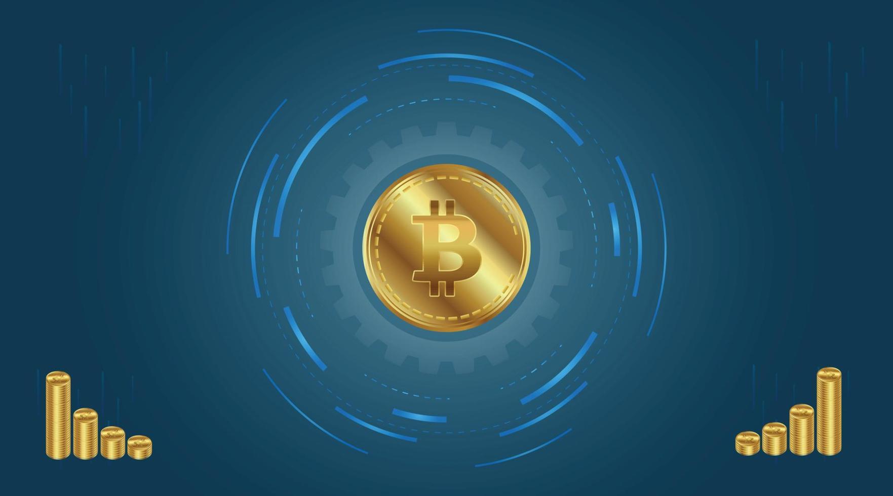 Bitcoin technisches Diagramm in der Zukunft. goldene bitcoin digitale währung, futuristisches digitales geld, weltweites netzwerkkonzept der technologie, vektorillustration vektor
