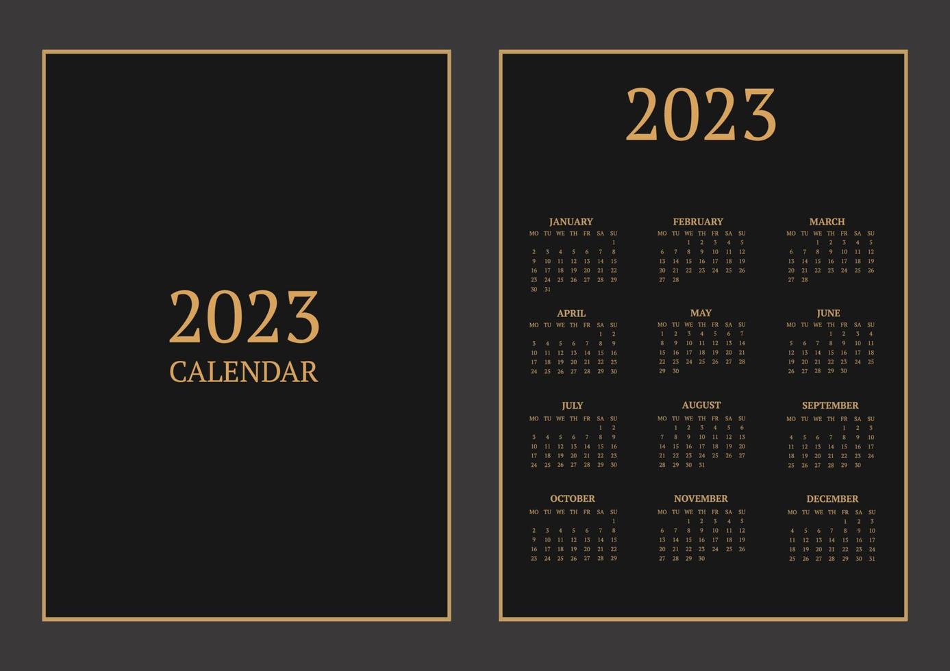 klassischer Monatskalender für 2023. ein Kalender im Stil des Minimalismus in quadratischer Form. Kalendervorlage vektor