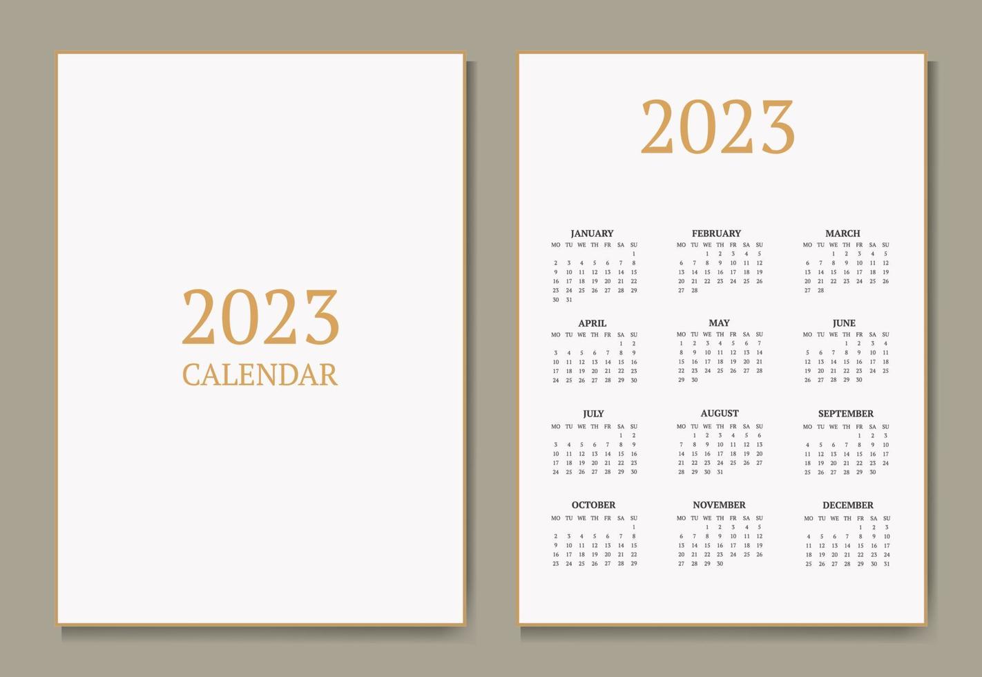 klassischer Monatskalender für 2023. ein Kalender im Stil des Minimalismus in quadratischer Form. Kalendervorlage vektor