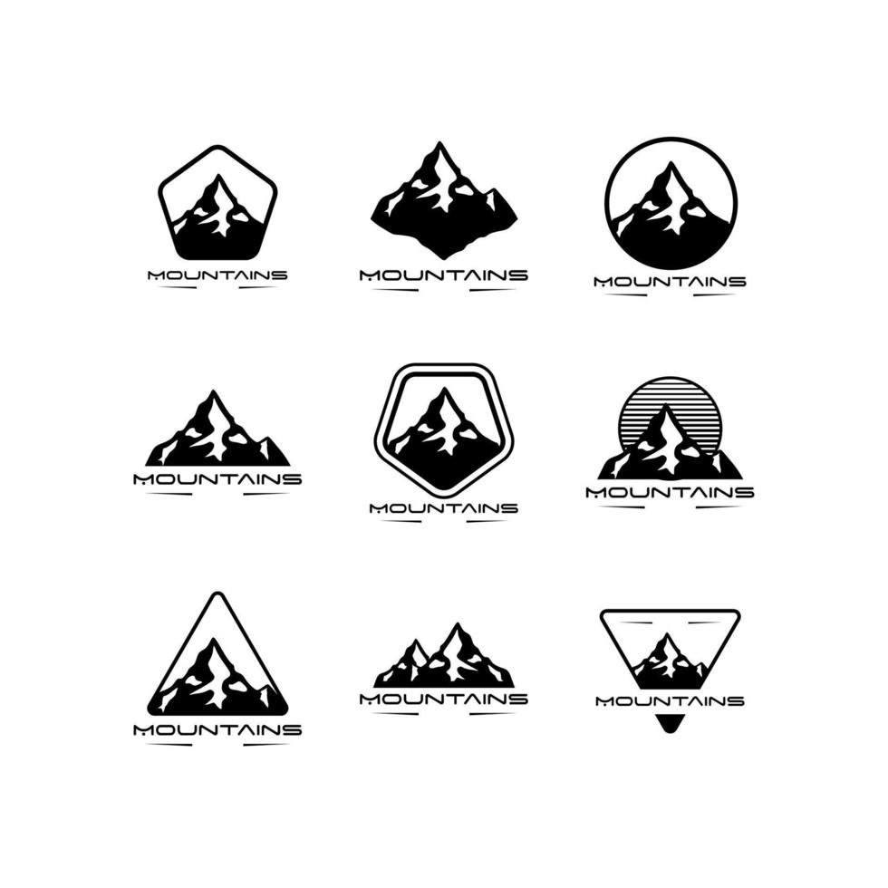 uppsättning äventyr och berg utomhus logotyp vektor ikon