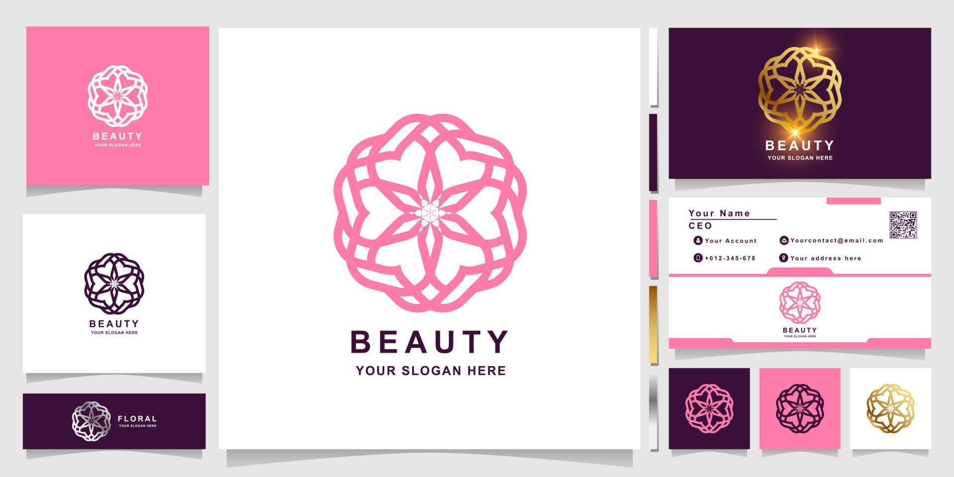 Beauty-, Blumen-, Boutique- oder Ornament-Logo-Vorlage mit Visitenkarten-Design. kann für Spa-, Salon-, Schönheits- oder Boutique-Logo-Design verwendet werden. vektor