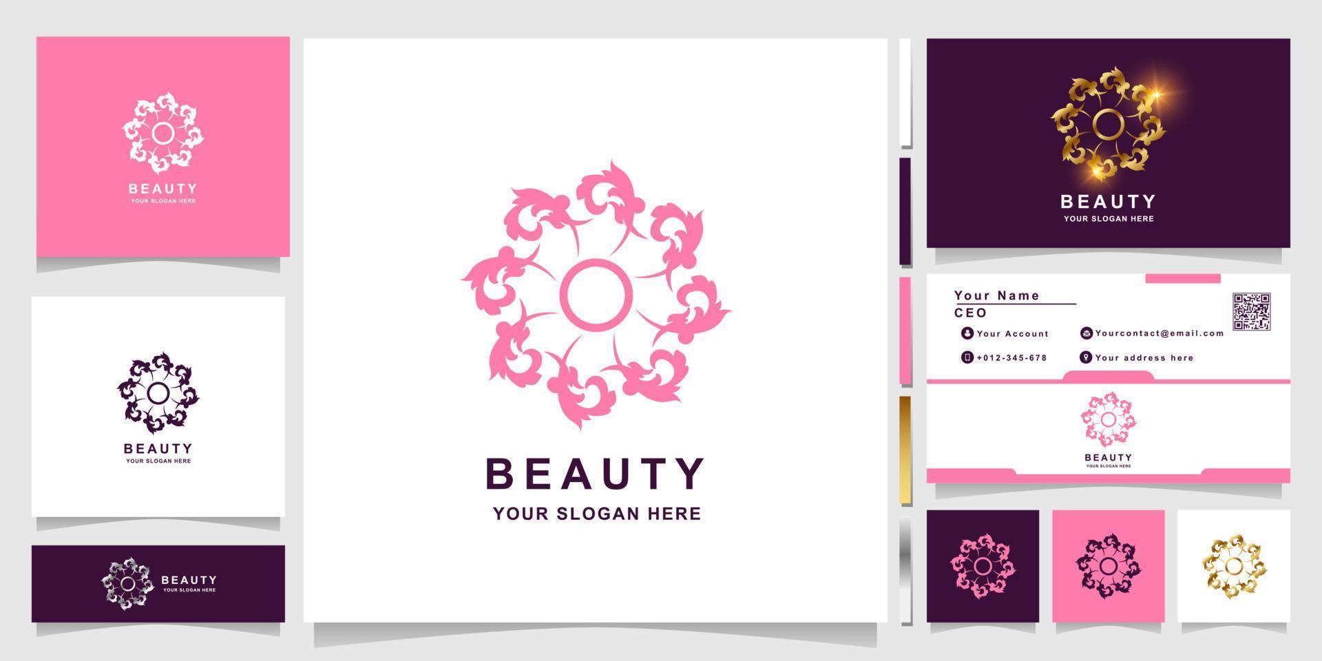 Beauty-, Blumen-, Boutique- oder Ornament-Logo-Vorlage mit Visitenkarten-Design. kann für Spa-, Salon-, Schönheits- oder Boutique-Logo-Design verwendet werden. vektor