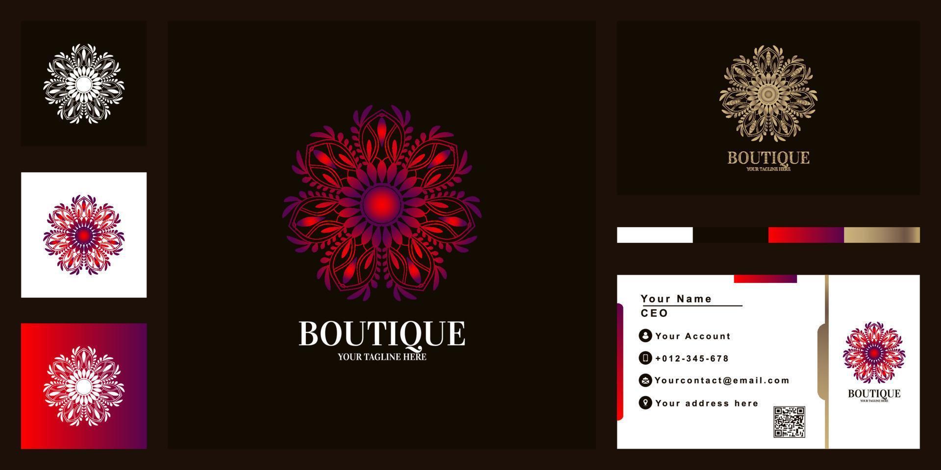 Blumen- oder Ornament-Luxus-Logo-Template-Design mit Visitenkarte. vektor