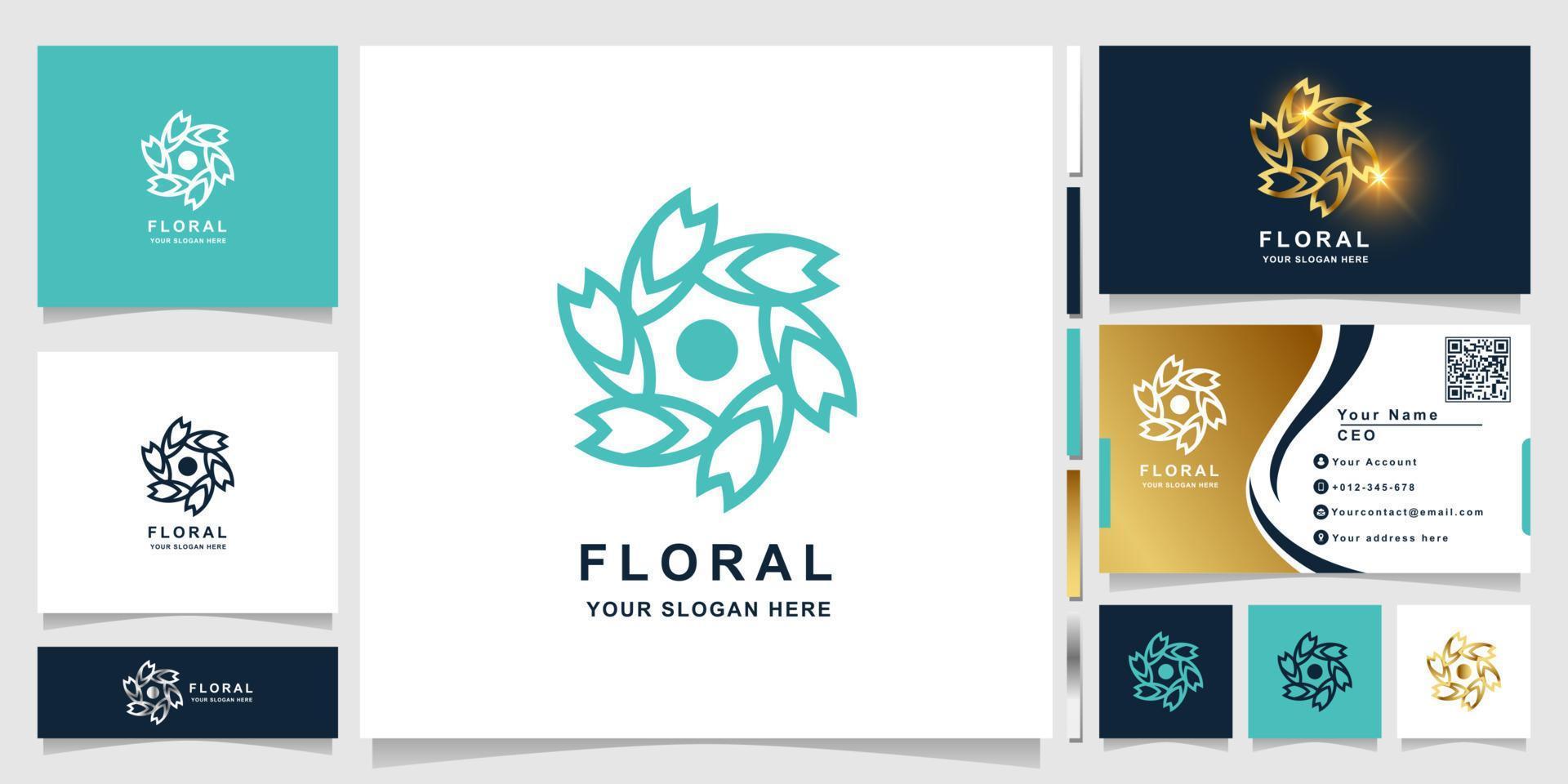 blomma, boutique eller prydnad logotyp mall med visitkort design. kan användas spa, salong, skönhet eller boutique logotyp design. vektor