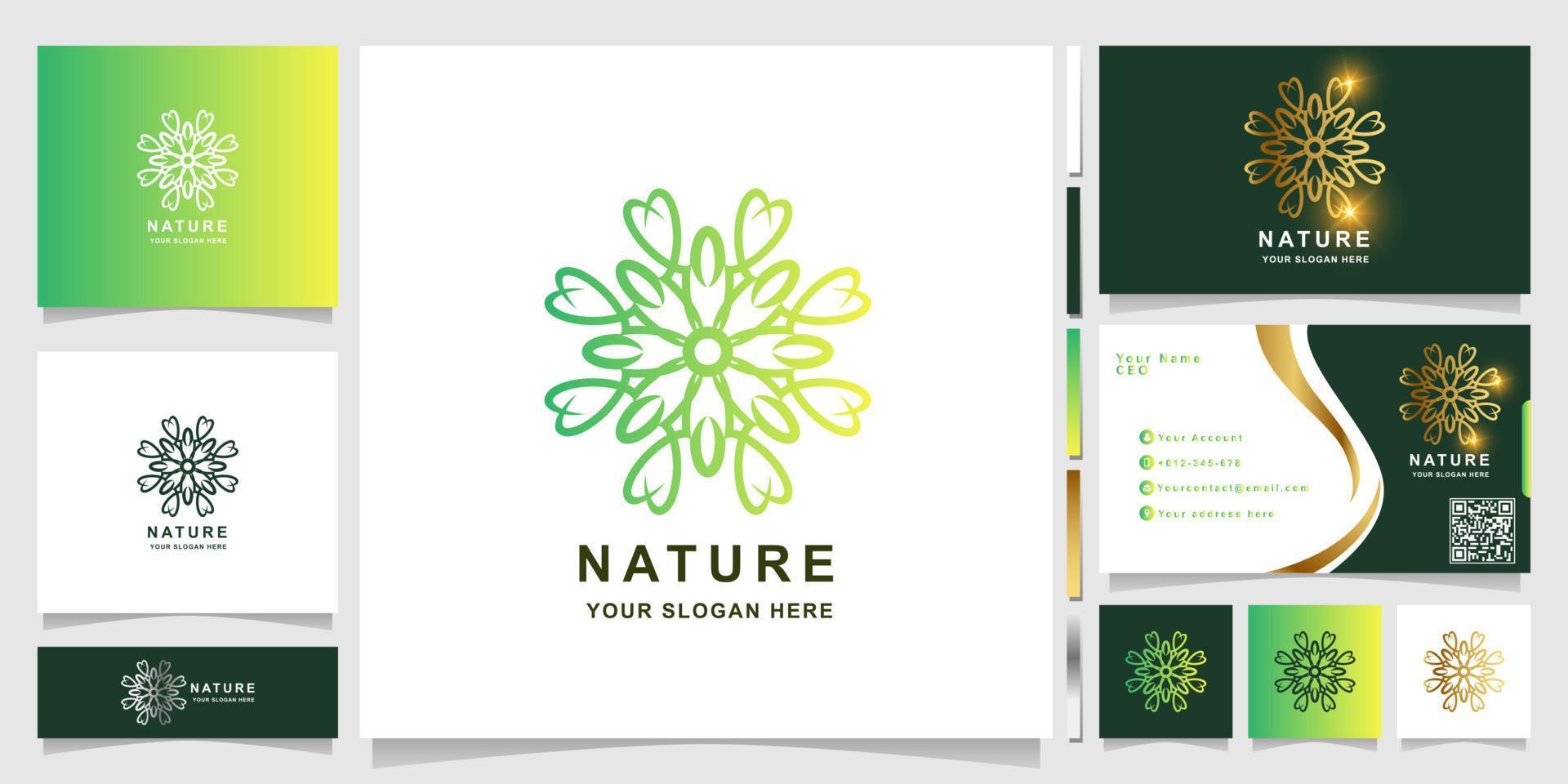 Natur-, Blumen-, Boutique- oder Ornament-Logo-Vorlage mit Visitenkarten-Design. kann für Spa-, Salon-, Schönheits- oder Boutique-Logo-Design verwendet werden. vektor