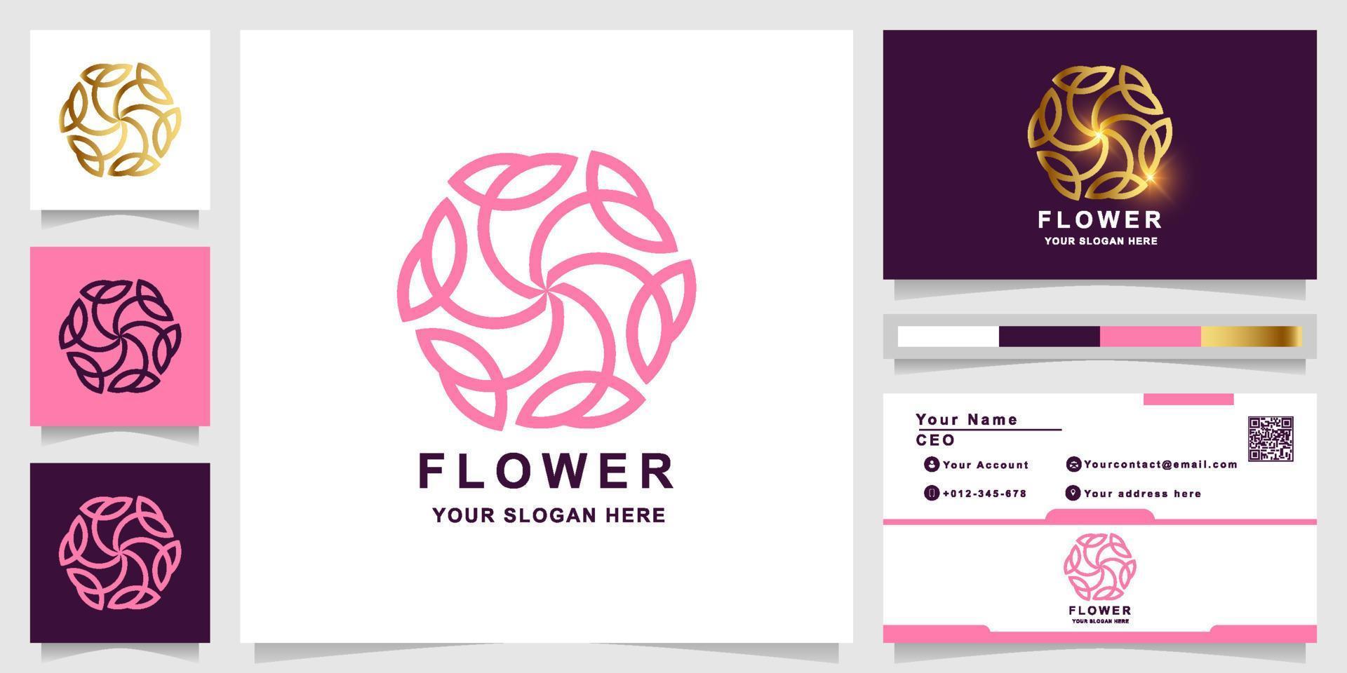 Beauty-, Blumen-, Boutique- oder Ornament-Logo-Vorlage mit Visitenkarten-Design. kann für Spa-, Salon-, Schönheits- oder Boutique-Logo-Design verwendet werden. vektor