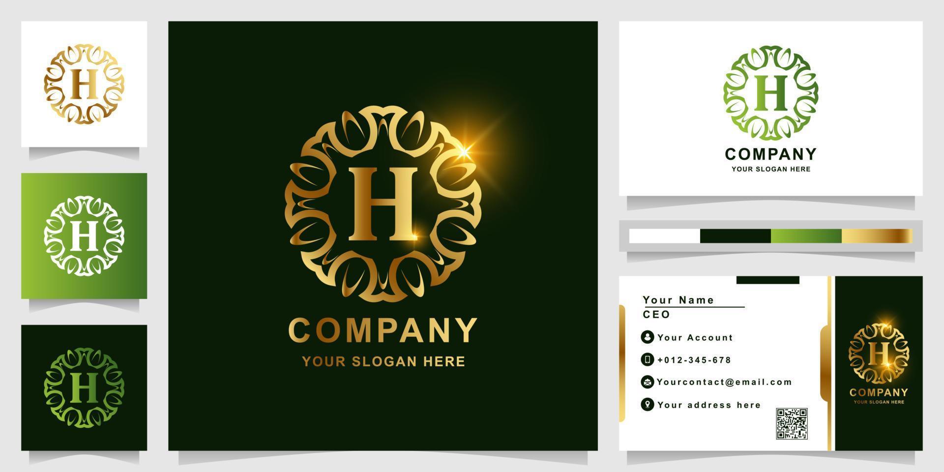 Buchstabe h Luxus-Ornament goldene Logo-Vorlage mit Visitenkarten-Design. vektor