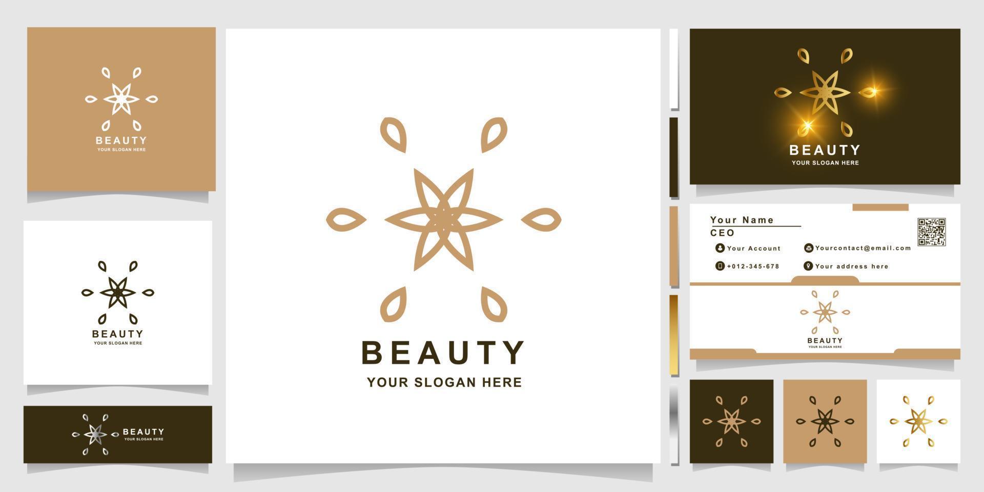 Beauty-, Blumen-, Boutique- oder Ornament-Logo-Vorlage mit Visitenkarten-Design. kann für Spa-, Salon-, Schönheits- oder Boutique-Logo-Design verwendet werden. vektor