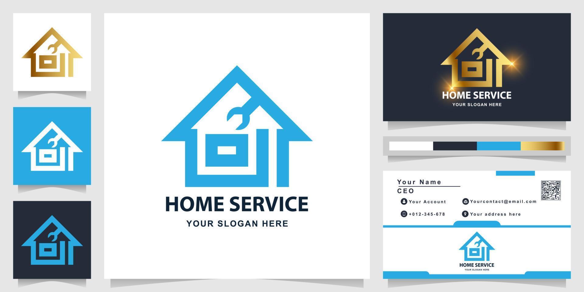 Home- oder Home-Service-Logo-Vorlage mit Visitenkarten-Design vektor