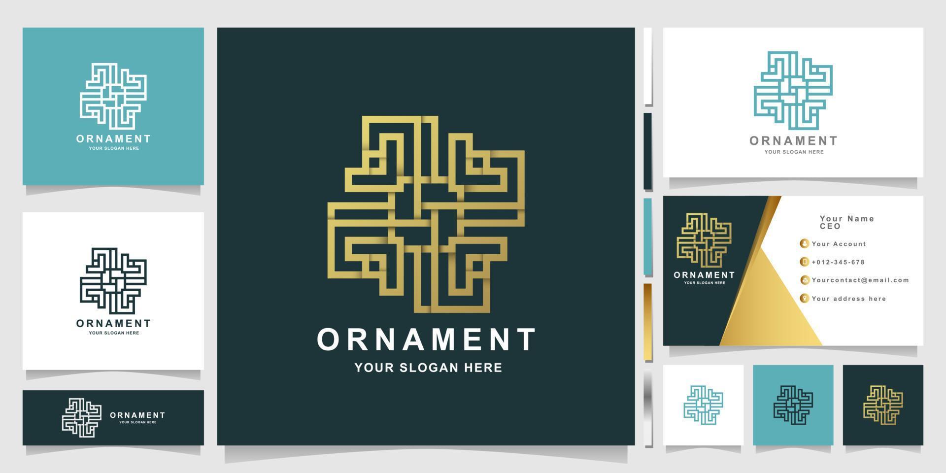 minimalistisk elegant ornament blomma logotyp mall med visitkort design vektor