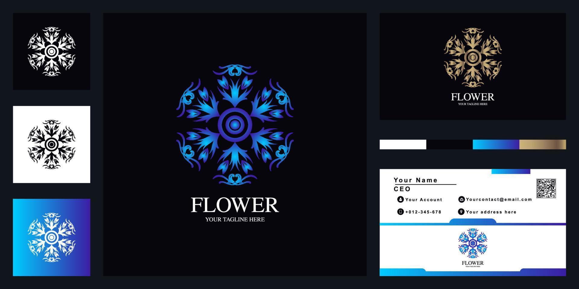 Blumen- oder Ornament-Luxus-Logo-Template-Design mit Visitenkarte. vektor