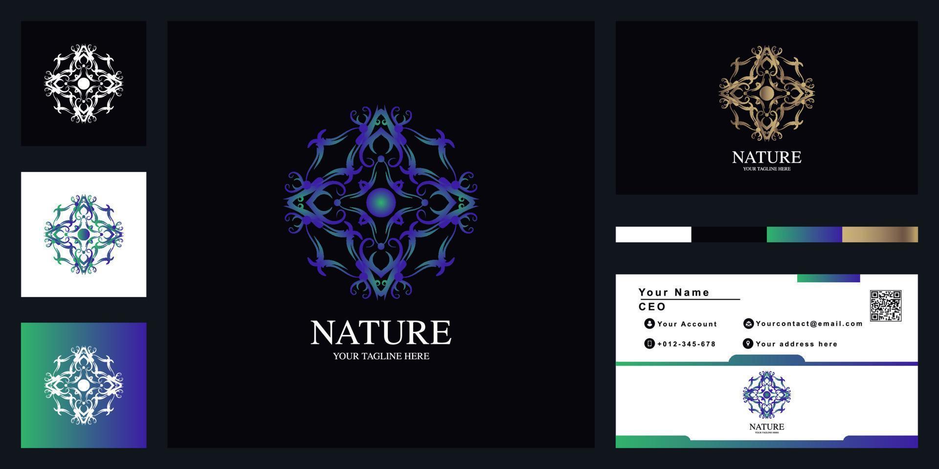 natur eller prydnad lyx logotyp malldesign med visitkort. vektor