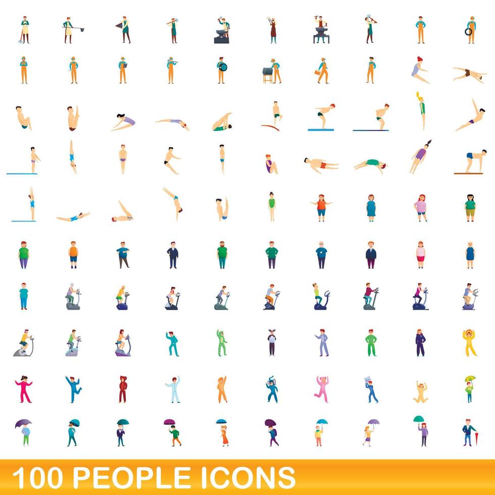 100 Personen Icons Set, Cartoon-Stil vektor