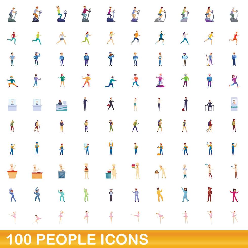 100 Personen Icons Set, Cartoon-Stil vektor