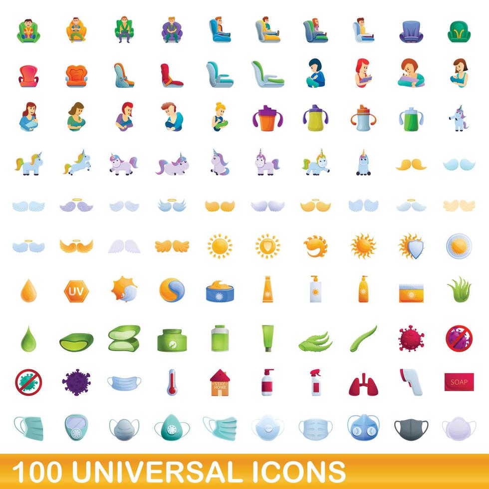 100 universelle Symbole im Cartoon-Stil vektor