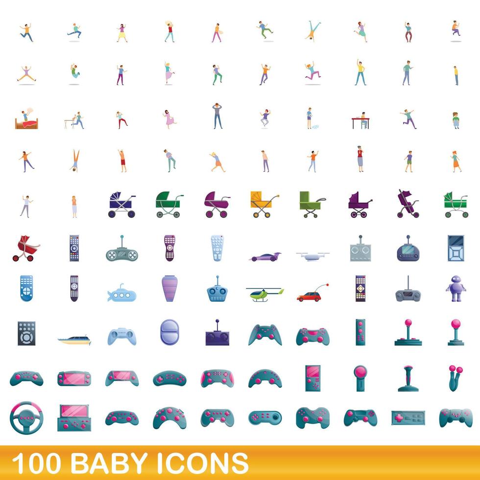 100 Baby-Icons gesetzt, Cartoon-Stil vektor