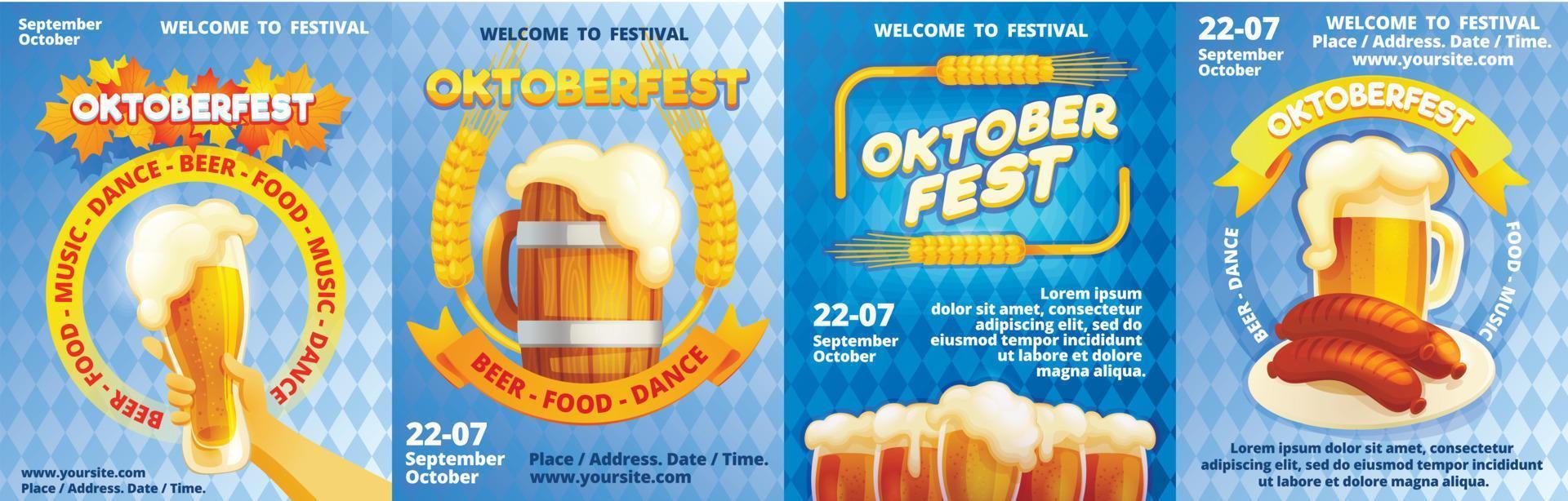 willkommen zum oktoberfest-banner-set, cartoon-stil vektor