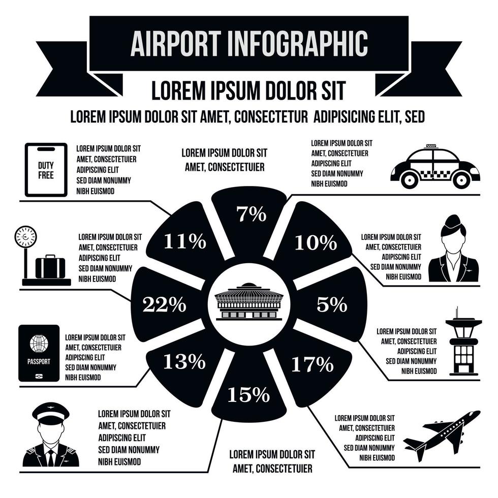Flughafen-Infografik-Elemente, flacher Stil vektor
