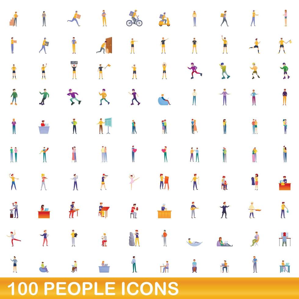 100 Personen Icons Set, Cartoon-Stil vektor