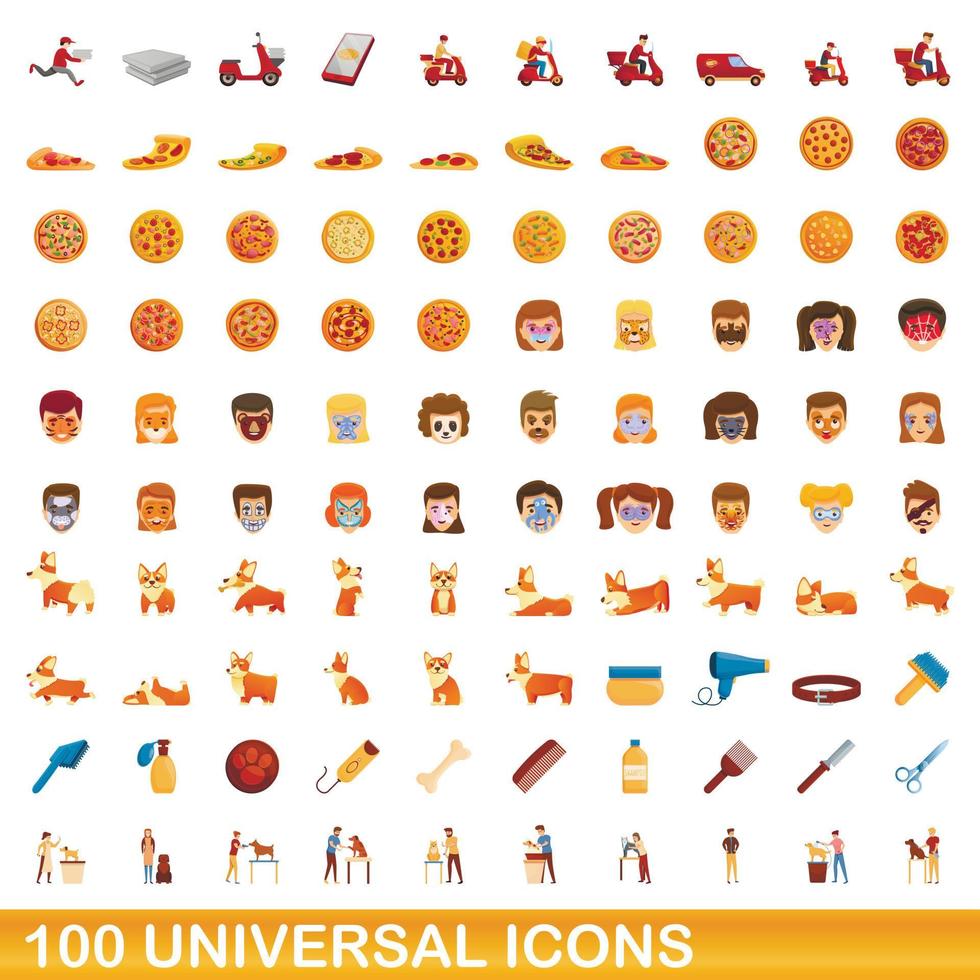 100 universelle Symbole im Cartoon-Stil vektor