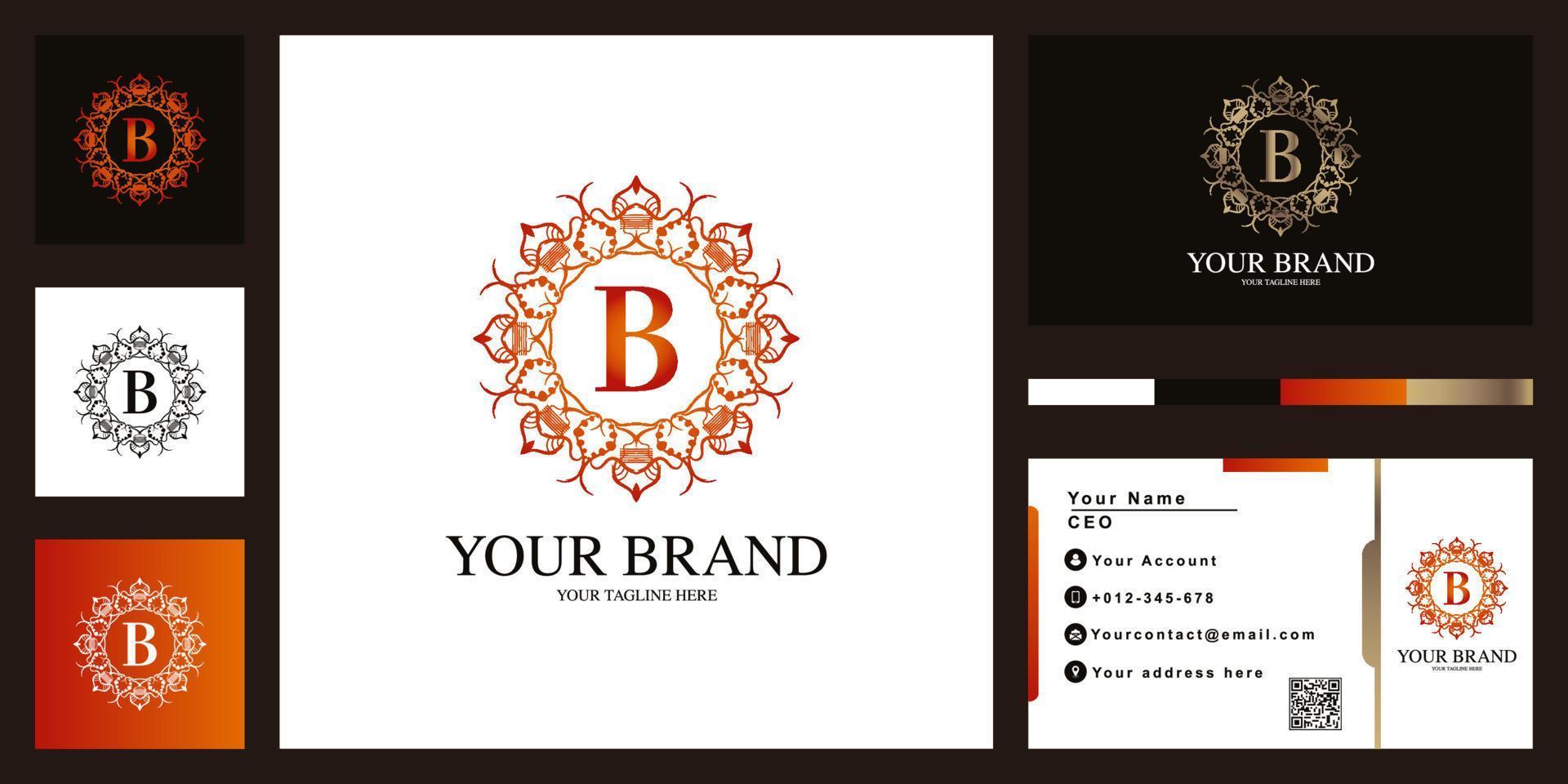 buchstabe b luxus ornament blumenrahmen logo template design mit visitenkarte. vektor