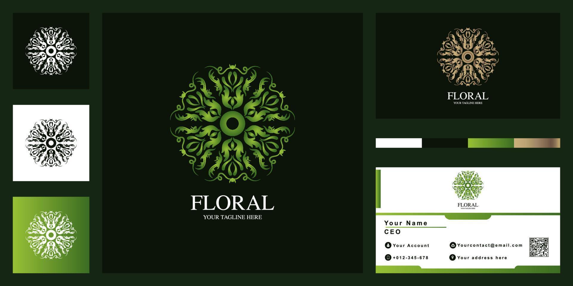 Blumen- oder Ornament-Luxus-Logo-Template-Design mit Visitenkarte. vektor