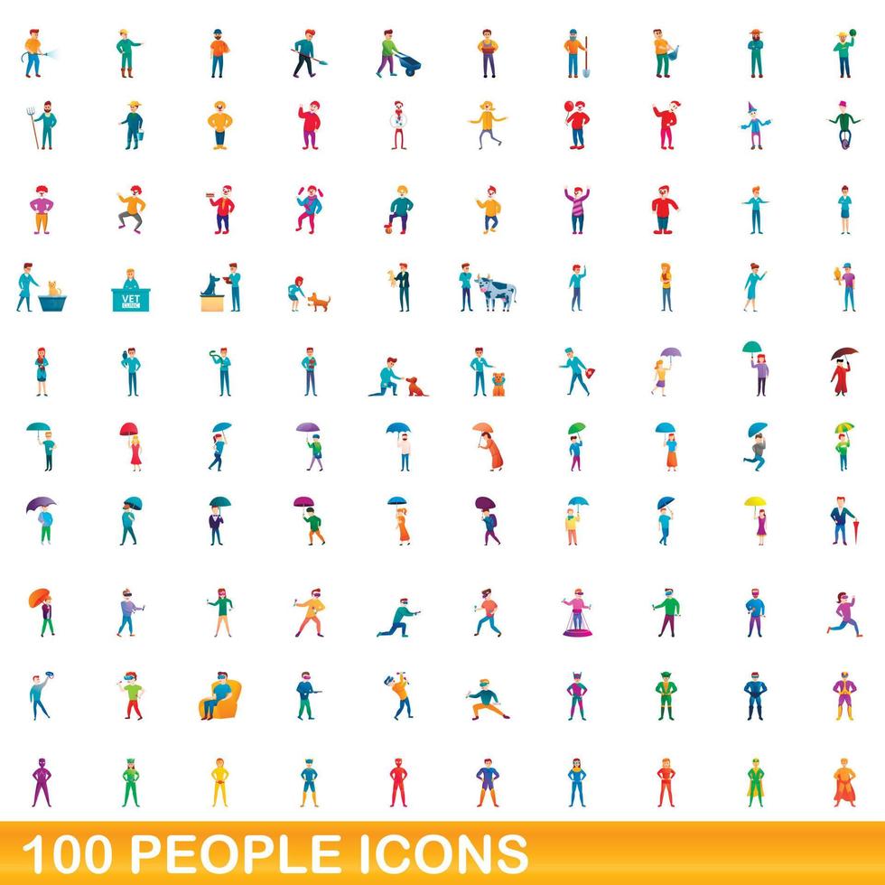 100 Personen Icons Set, Cartoon-Stil vektor