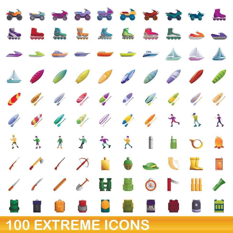 100 extreme Symbole im Cartoon-Stil vektor