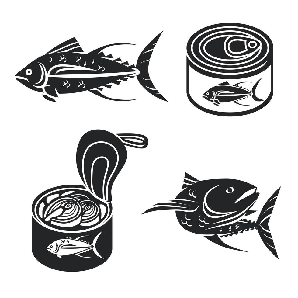 Thunfisch-Icons gesetzt, einfacher Stil vektor