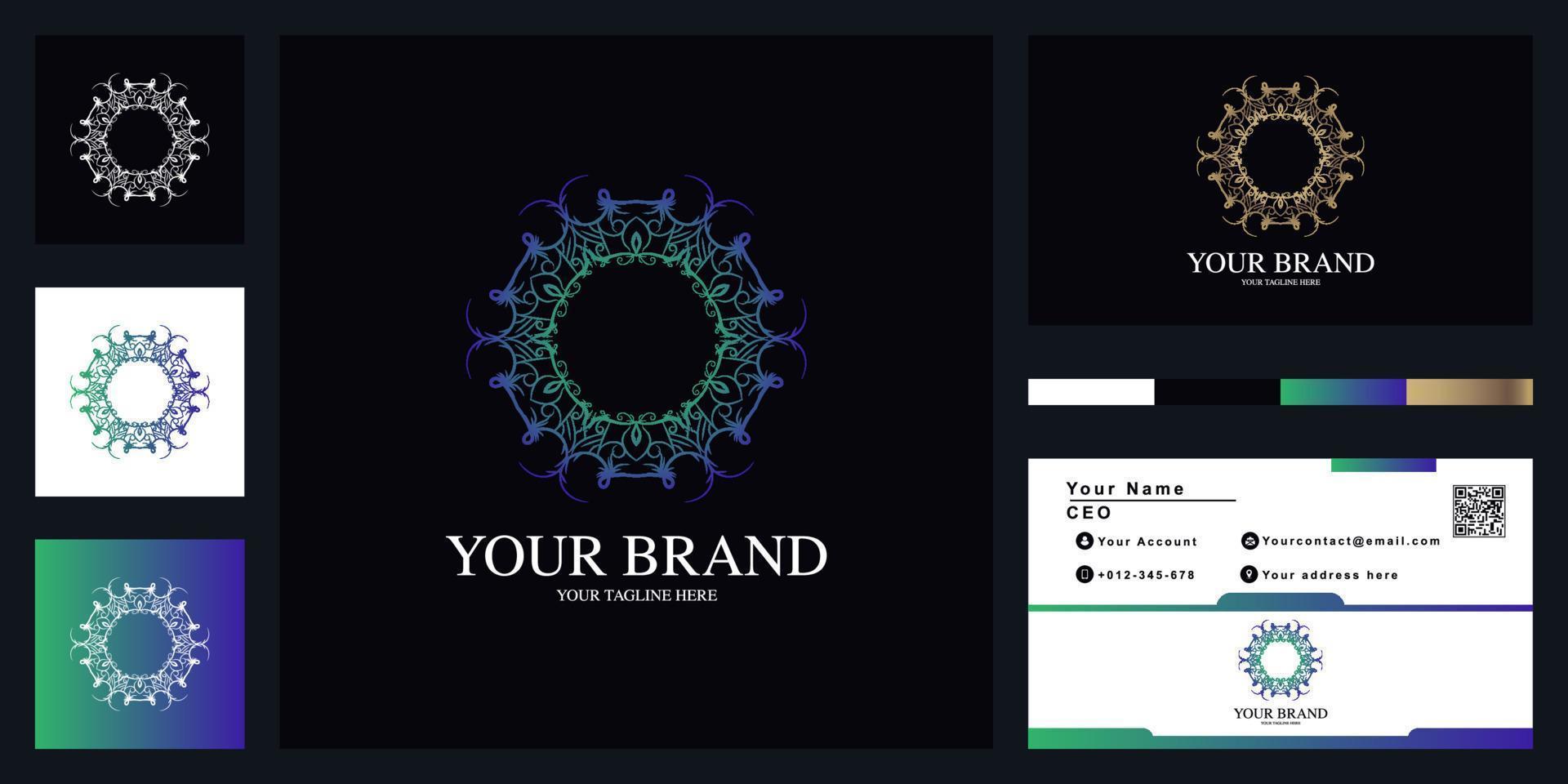 mandala eller prydnad lyx logotyp malldesign med visitkort. vektor