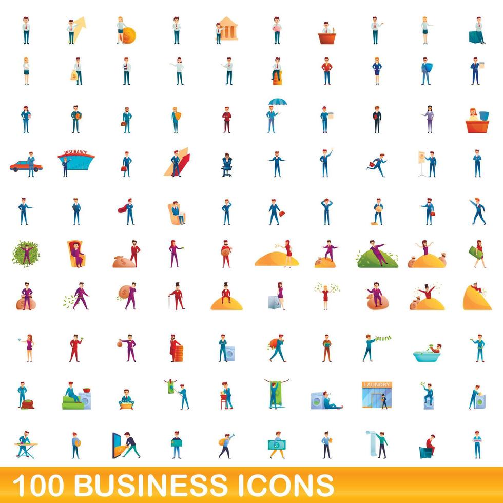 100 Business-Icons gesetzt, Cartoon-Stil vektor