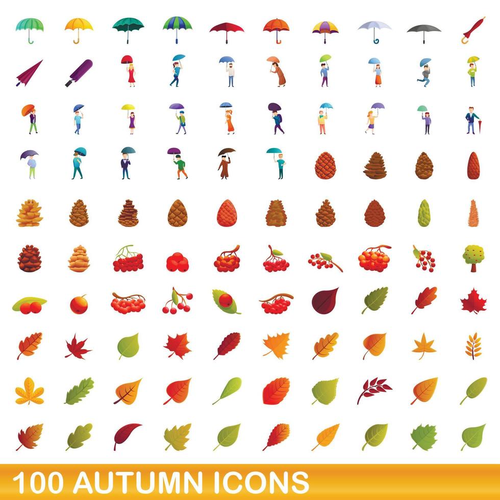 100 Herbst-Icons gesetzt, Cartoon-Stil vektor